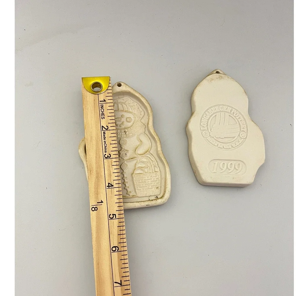 Longaberger Cookie Molds Cream‎ 1999 Snowman Pottery Set of 2